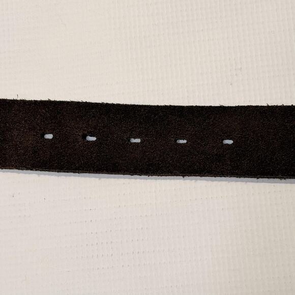 Paul Smith Belt Mens 36 Brown Suede Leather Oval Floral Buckle Made in England - Picture 6 of 11